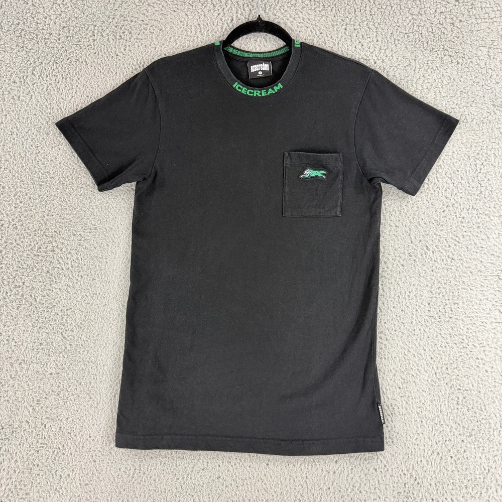 ICECREAM Running Dog T Shirt Mens Small Black Green Pocket Tee BBC Streetwear